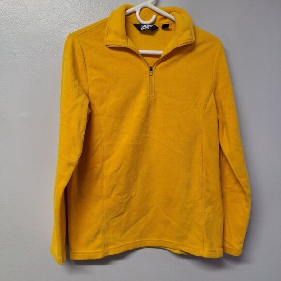 Lands End Fleece Pullover Yellow Quarter Zip Collar Womens Small 6 8 Long Sleeve - Picture 1 of 8